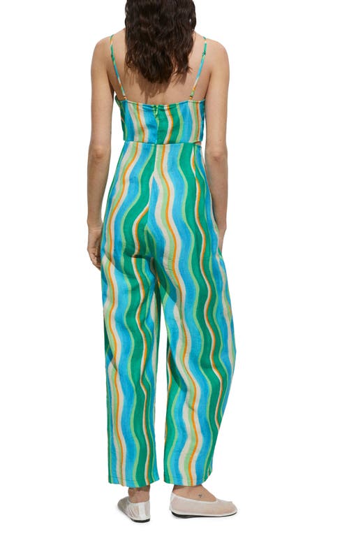 Mango Long Printed Jumpsuit Green In Green