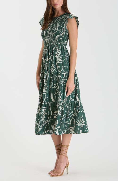 Shop August Sky Smocked Midi Dress In Hunter Green