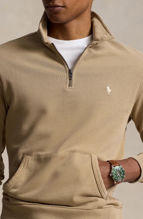 Shop Polo Ralph Lauren Embroidered Logo Cotton French Terry Sweatshirt In Desert Khaki