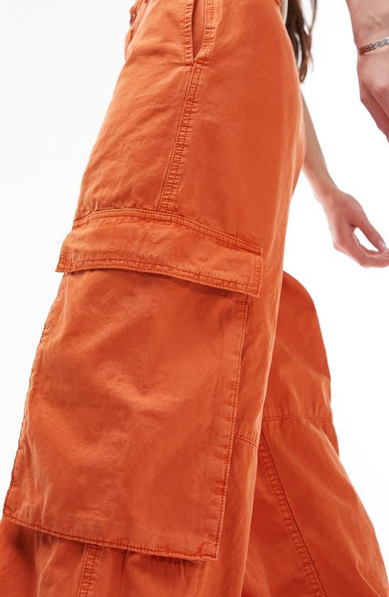 Shop Topshop High Waist Wide Leg Cargo Pants In Orange