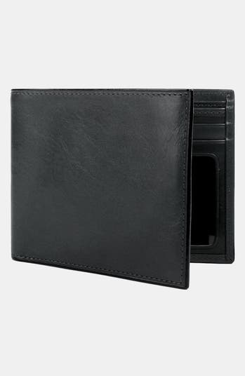 Mens Black Bifold Leather Wallet with Red Stripe