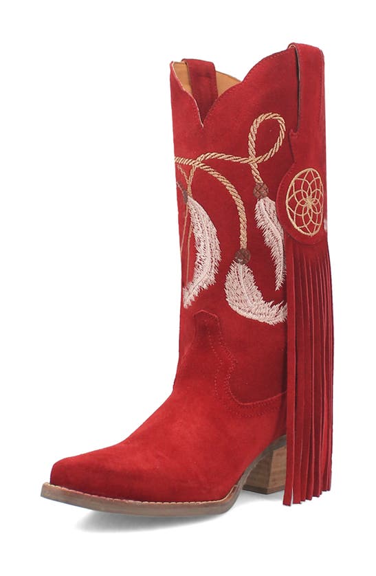 Dingo Day Dream Fringe Embroidered Western Boot In Red
