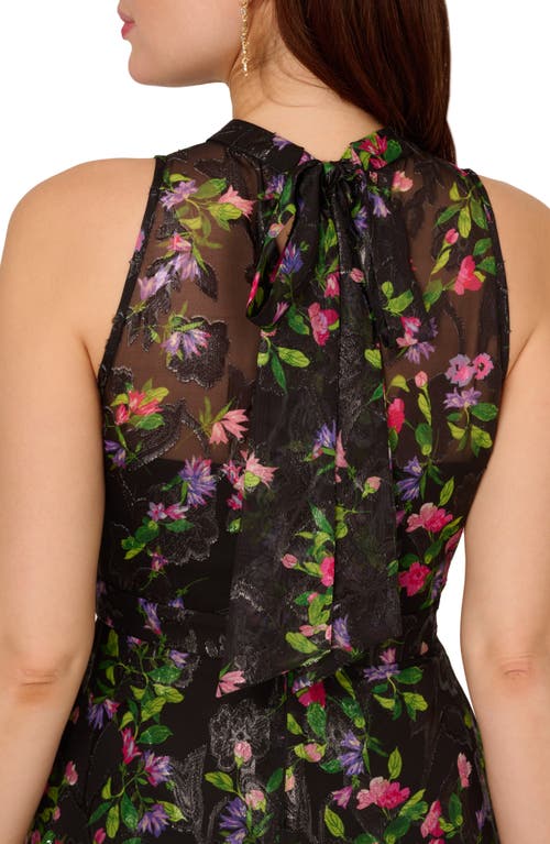 Shop Adrianna Papell Tiered Floral Mock Neck Cocktail Dress In Black Multi