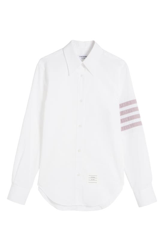 Shop Thom Browne 4-bar Cotton Poplin Button-up Shirt In White