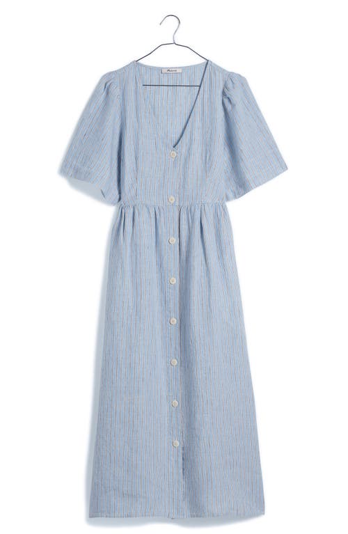 MADEWELL MADEWELL CASSIE STRIPE BUTTON FRONT LINEN MIDI DRESS 