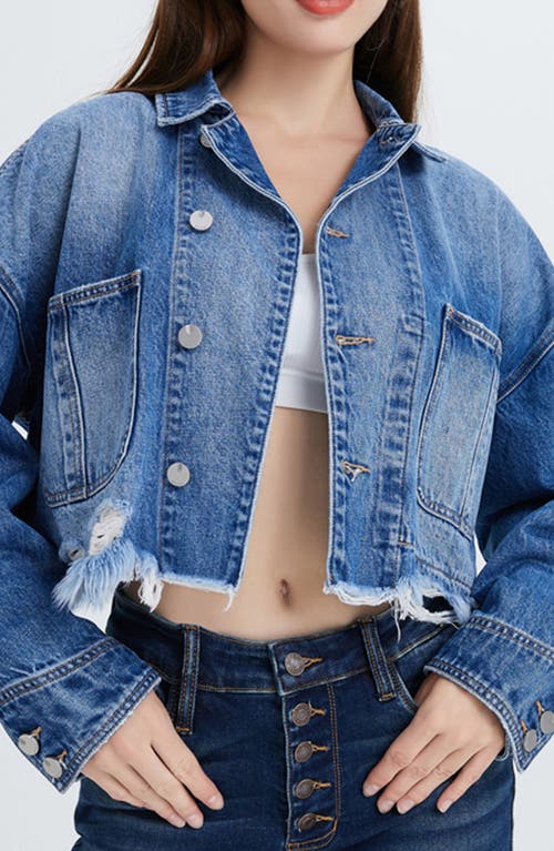 Bayeas Frayed Crop Denim Jacket In Medium Blue