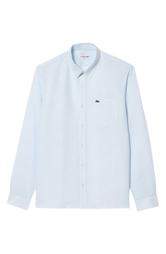 Shop Lacoste Regular Fit Linen Button-down Shirt In Rill