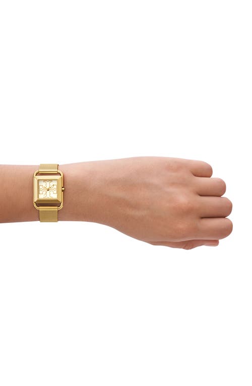 Shop Tory Burch The Miller Square Mesh Strap Watch, 24mm In Ivory/gold/gold Mesh