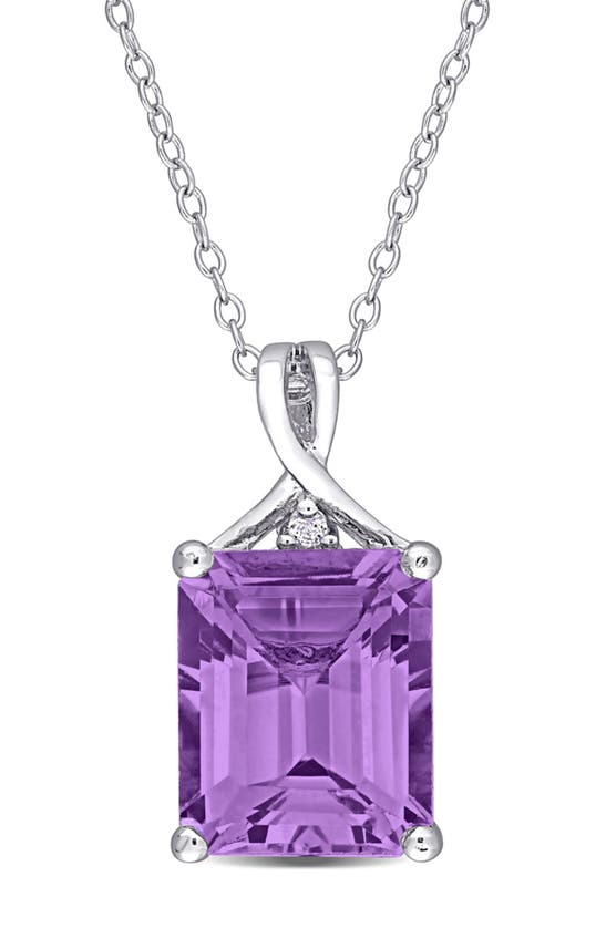 Delmar Sterling Silver Rectangle Amethyst & Diamond Pendant Necklace In Purple