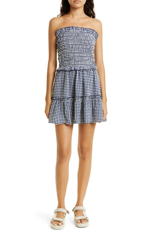 Sea Gingham Strapless Smocked Cover-Up Dress in Multi