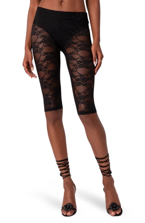 EDIKTED Gianna Sheer Lace Crop Leggings in Black at Nordstrom, Size X-Small