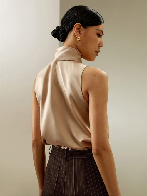 Shop Lilysilk Sleeveless Tie-neck Silk Blouse In Light Camel