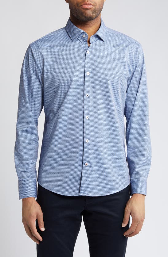 Stone Rose Microprint Techno Stretch Performance Button-up Shirt In Navy