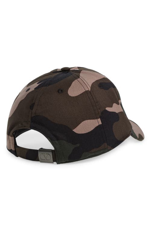 Shop Valentino Garavani Embroidered Logo Camo Baseball Cap In Camouflage/bianco