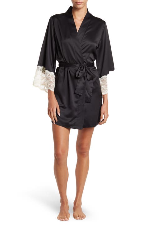 SHEER ROBE WITH LACE TRIM in Navy, VENUS