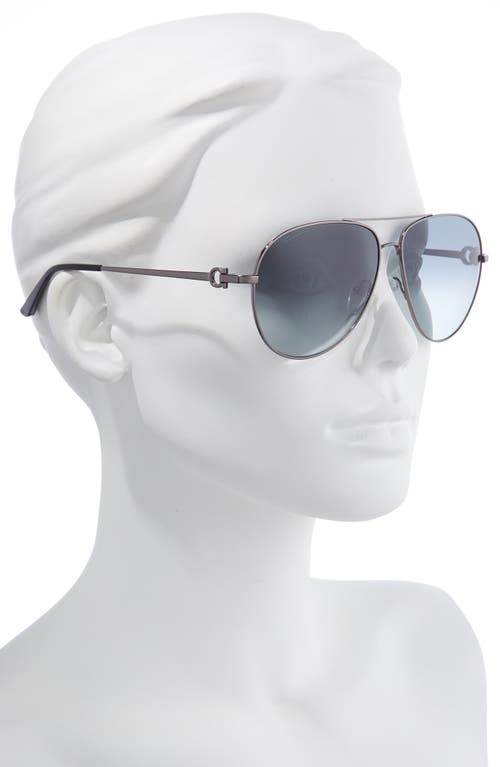 Shop Ferragamo 61mm Timeless Aviator Sunglasses In Dark Ruthenium/blue