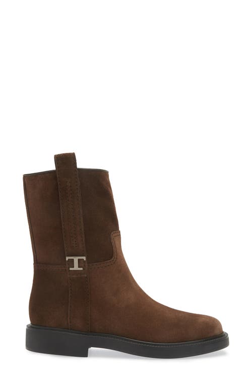 Tod's Round Toe Ankle Boots With Side Buckle In Marrone Africa