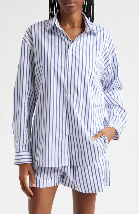 Sporty & Rich Vendome Oversized Shirt in Blue Striped