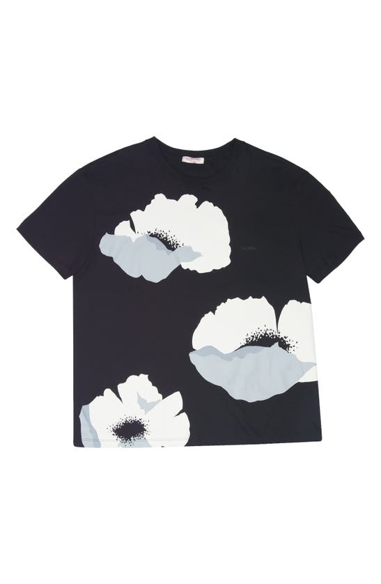 Shop Valentino Flower Portrait Cotton Graphic T-shirt In G51 Nero/ Grigio