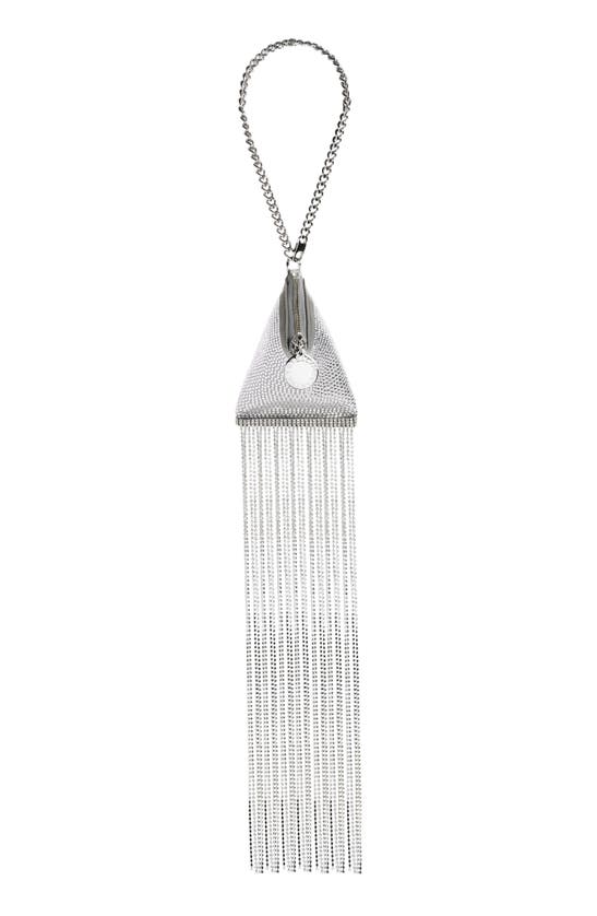 Shop Stella Mccartney Crystal Fringe Satin Triangle Pouch In Silver