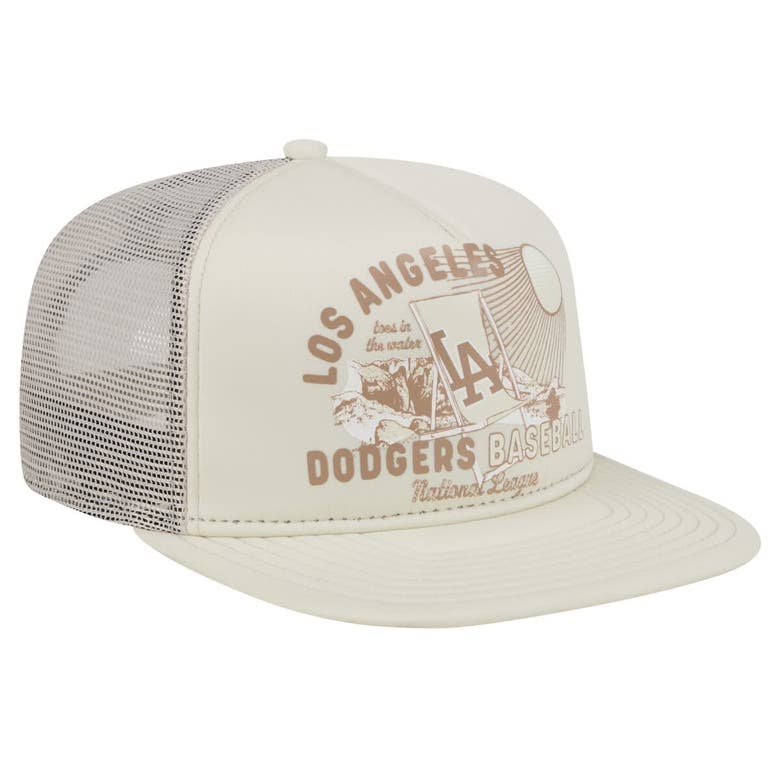 Shop New Era Khaki Los Angeles Dodgers Almost Friday A-frame 9fifty Trucker Snapback Hat