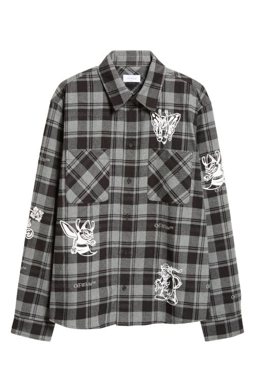 Off-white Grey And Black Shirt With Characters Print And Check Motif In Cotton Man In Black - White