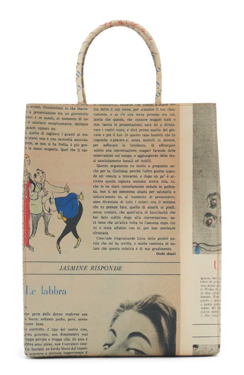 Small The Newspaper Leather Shopper in Beige/Black