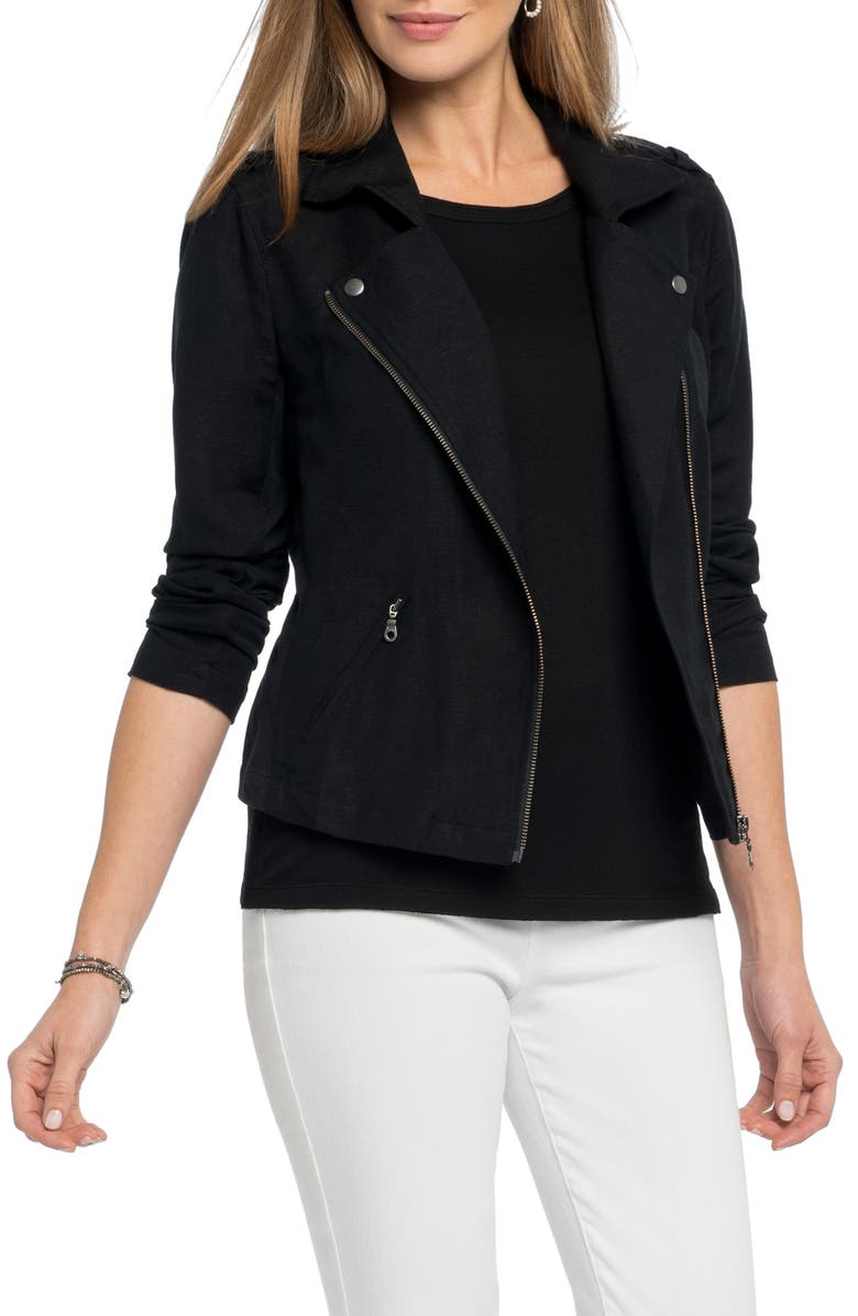 NIC+ZOE Linen Blend Biker Jacket, Main, color, BLACK ONYX