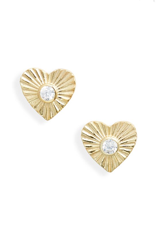 Shop Shymi Fluted Heart Cubic Zirconia Stud Earrings In Gold