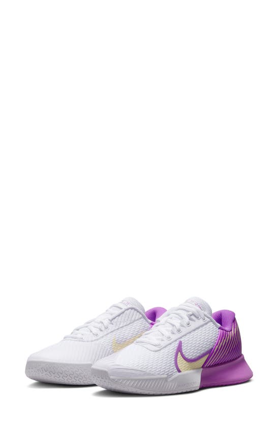Nike Court Air Zoom Vapor Pro Tennis Shoe In White/ Citron/ Fuchsia/ Earth