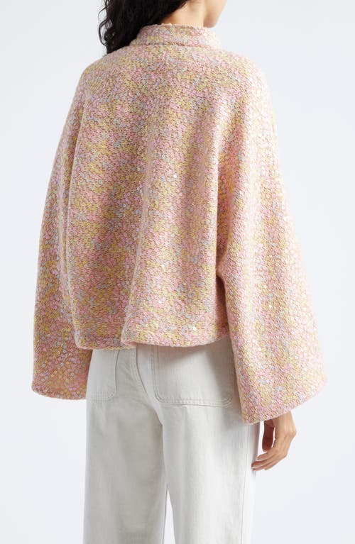 La Vie Style House Daisy Sequin Bell Sleeve Crop Jacket In Peach Pink