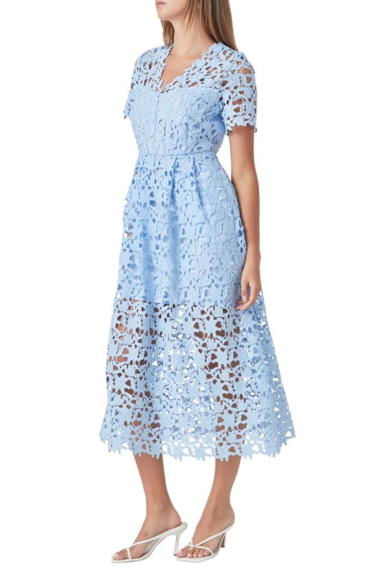 Shop Endless Rose Allover Lace Midi Dress In Powder Blue