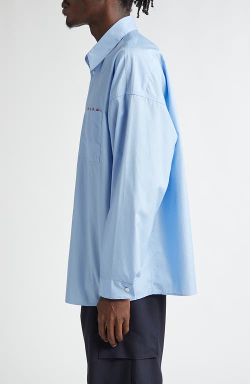 Shop Marni Peeping Logo Organic Cotton Poplin Button-up Shirt In Iris/blue