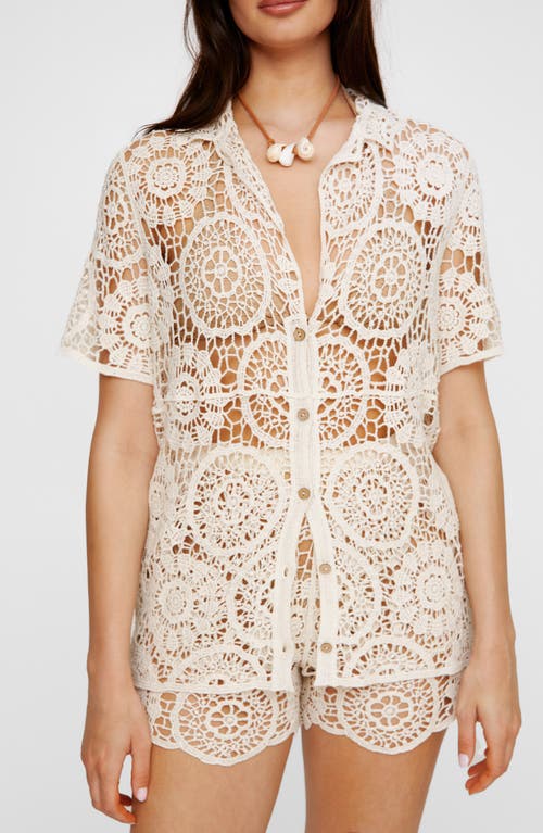 Shop Nasty Gal Premium Hand Crochet Resort Button-up Shirt In Cream