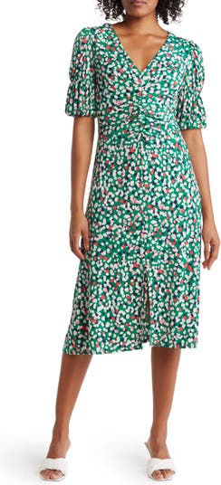 Vince Camuto Floral Print Scuba Midi A-Line Dress