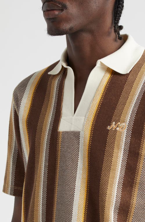 Shop Nicholas Daley Stripe Cotton Polo In Brown/ecru/mustard