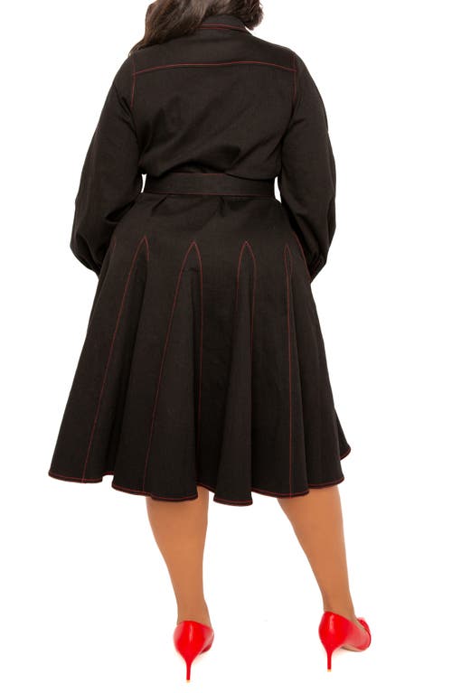Buxom Couture Belted Long Sleeve Denim Shirtdress In Denim Black