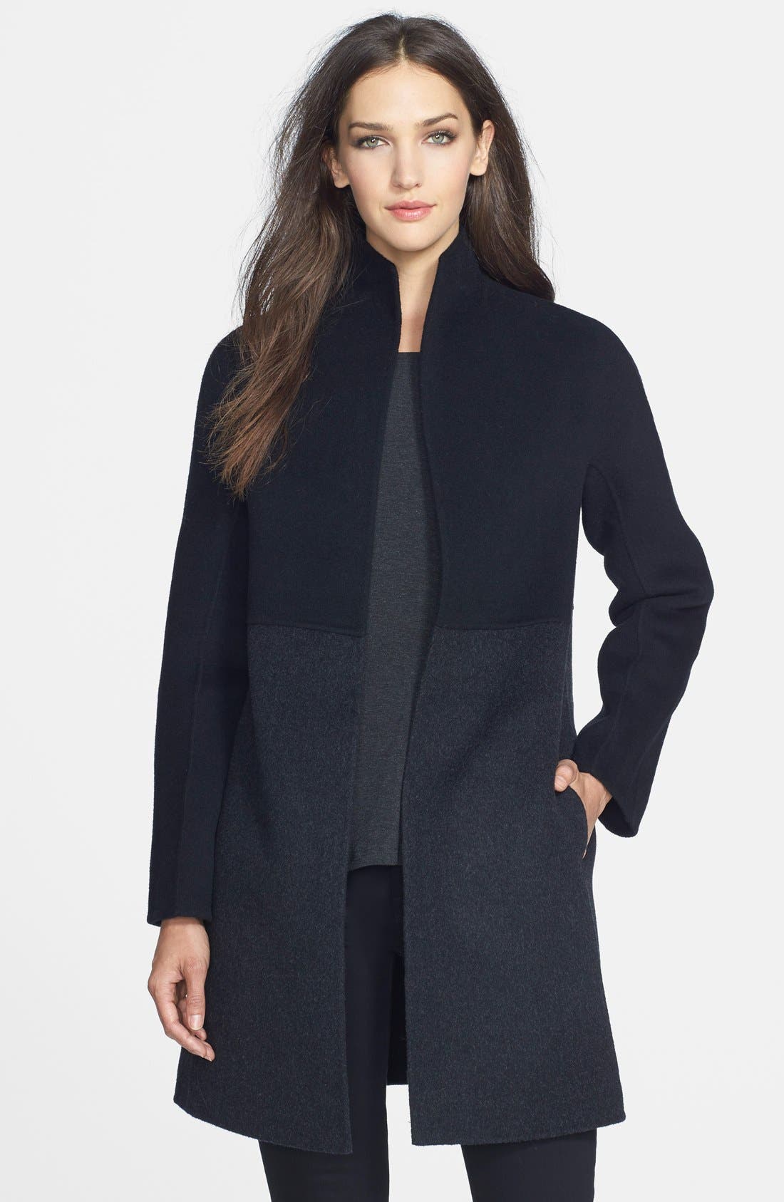 Eileen Fisher High Collar Double Face Wool Blend Coat (Regular & Petite