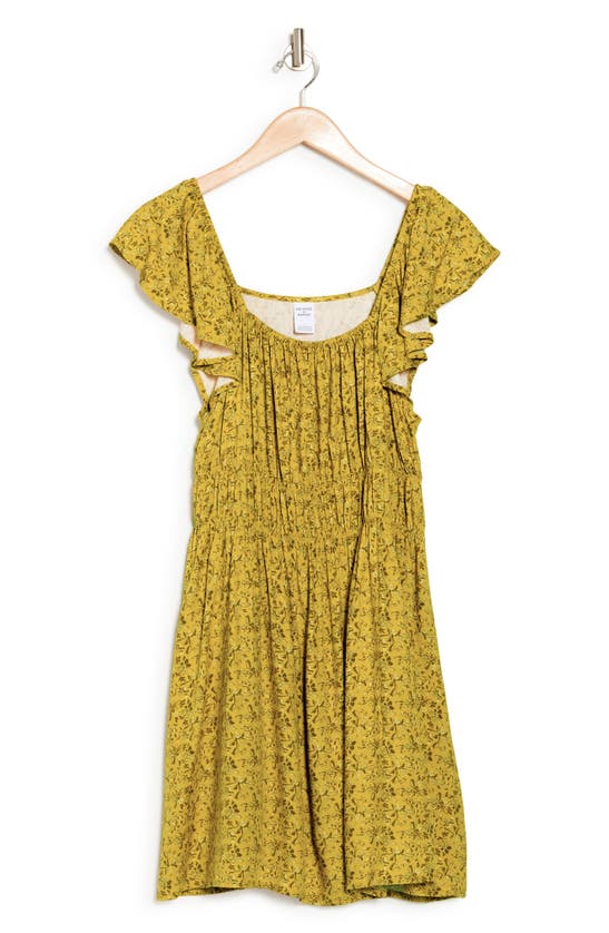 Shop Melrose And Market Smocked Flutter Sleeve Dress In Yellow- Beige Pine Floral