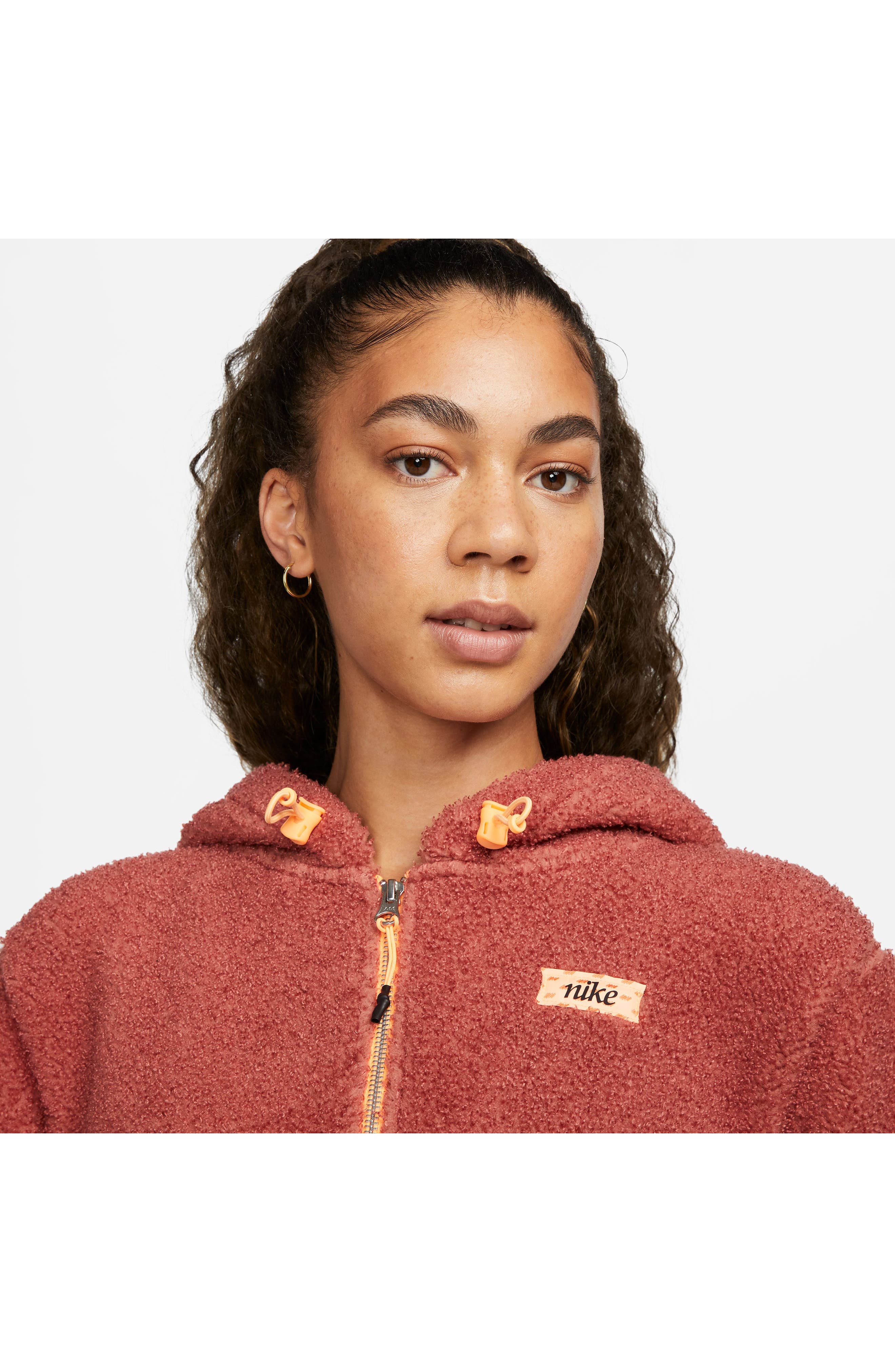 Nike Therma FIT Faux Fur Full Zip Hoodie in Canyon Rust Peach