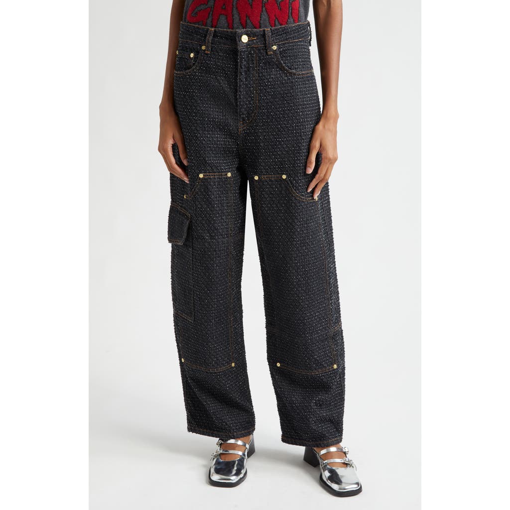 Shop Ganni Fluffy Carpenter Jeans In Black
