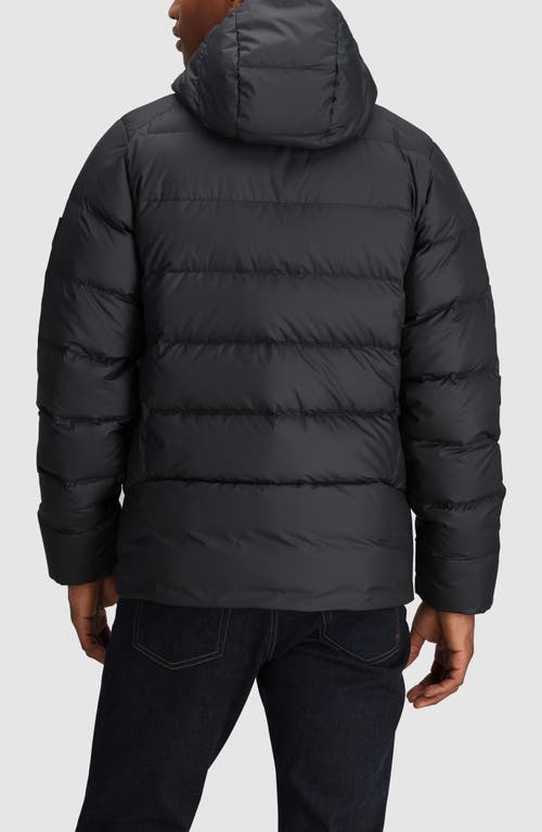 Shop Outdoor Research Coldfront 700 Fill Power Down Insulated Hooded Ripstop Packable Puffer Jacket In Solid Black