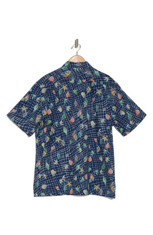 Shop Tori Richard Catch All Tropical Print Short Sleeve Button-up Shirt In Navy