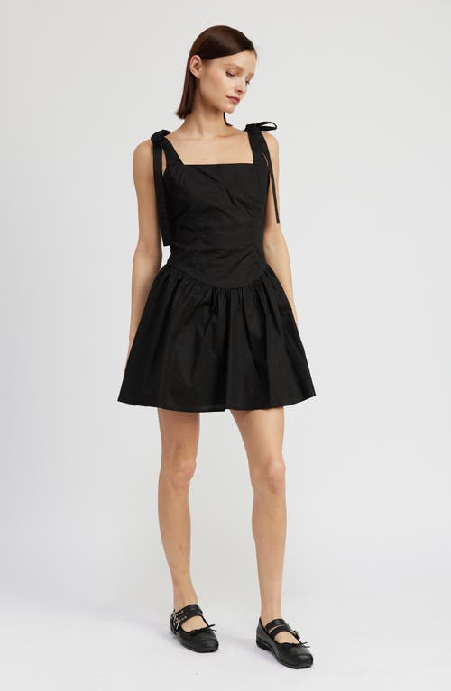 En Saison Charlie Tie Strap Cotton Poplin Minidress In Black