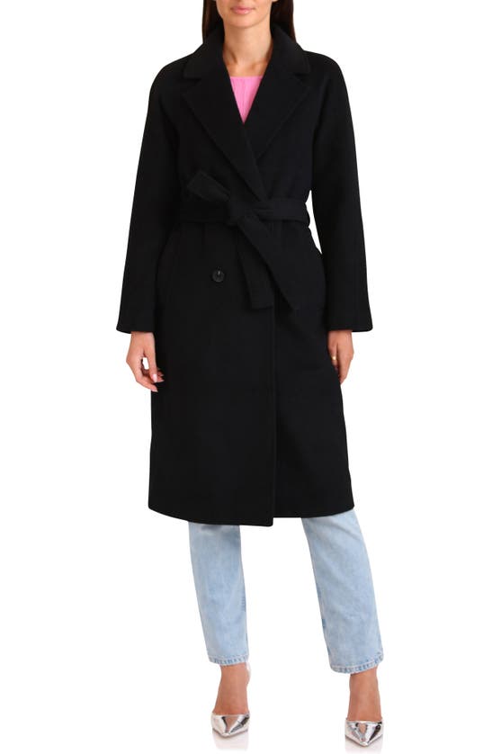 Shop Avec Les Filles Belted Longline Coat In Black
