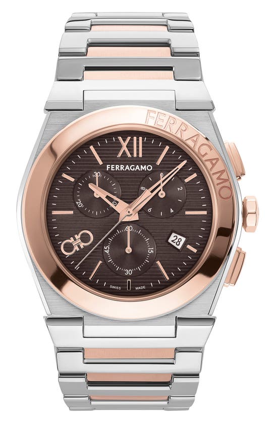 Shop Ferragamo Vega Bracelet Chronograph Watch, 42mm In Two Tone