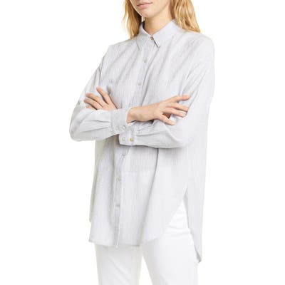 Petite Eileen Fisher Stripe Tencel Lyocell & Organic Cotton Shirt, White