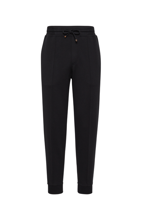 Shop Brunello Cucinelli Cotton, Cashmere And Silk French Terry Double Cloth Trousers With Crête Detail An In Black