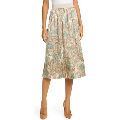 Helene Berman Paisley Print Pleated Skirt, Blue