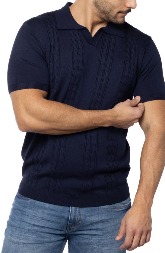 Shop Spring + Mercer Cable Short Sleeve Johnny Collar Sweater In Navy
